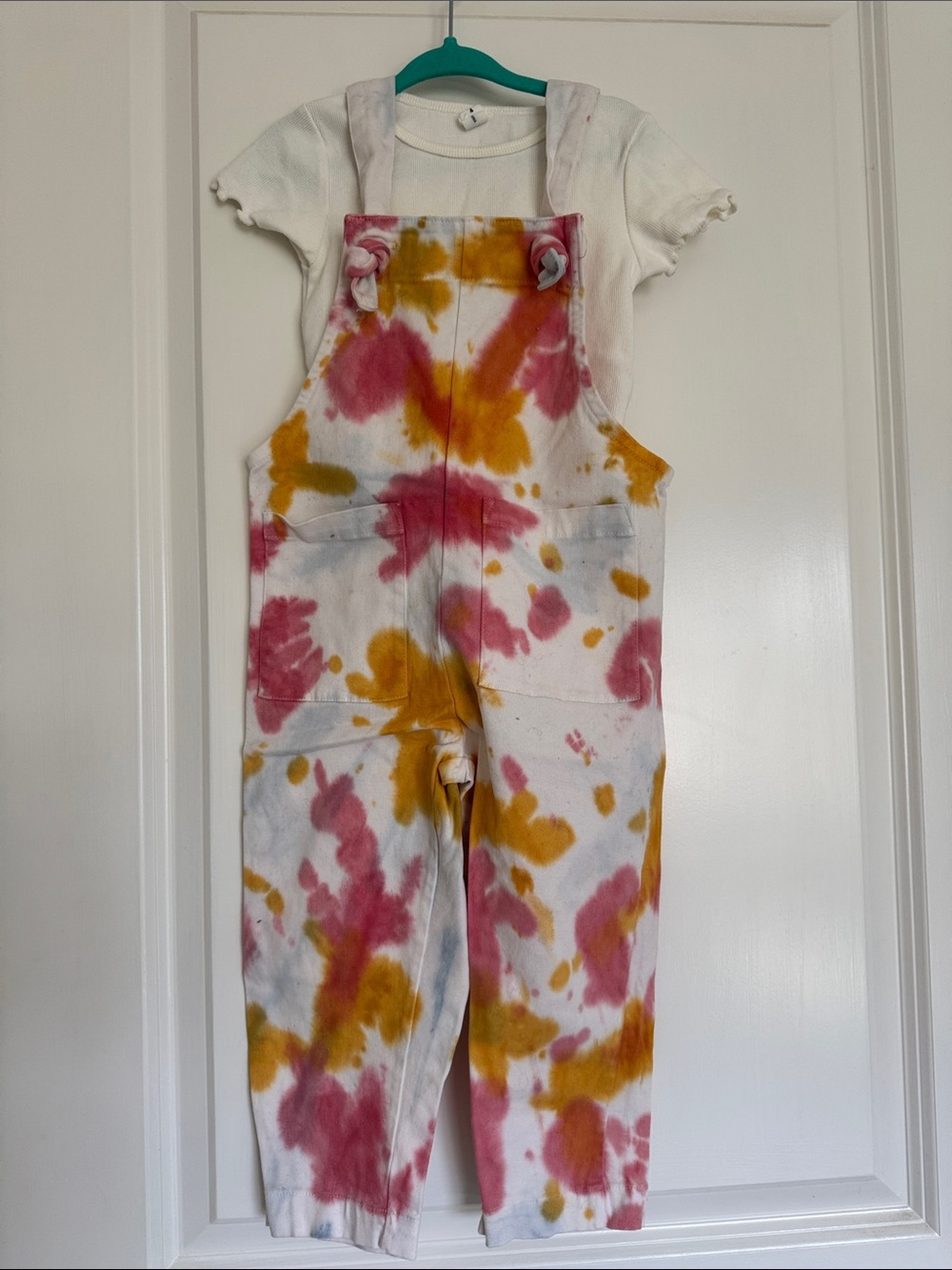 Kids Tie-Dye Pink & Mustard Overalls | Size 3